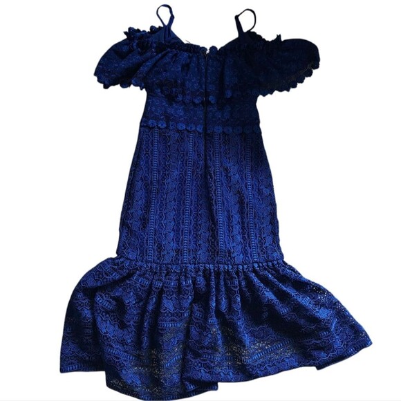 Three Floor Vibrant Royal Blue Off Shoulder Lace Dress 0 Elegant Boho - Picture 8 of 8